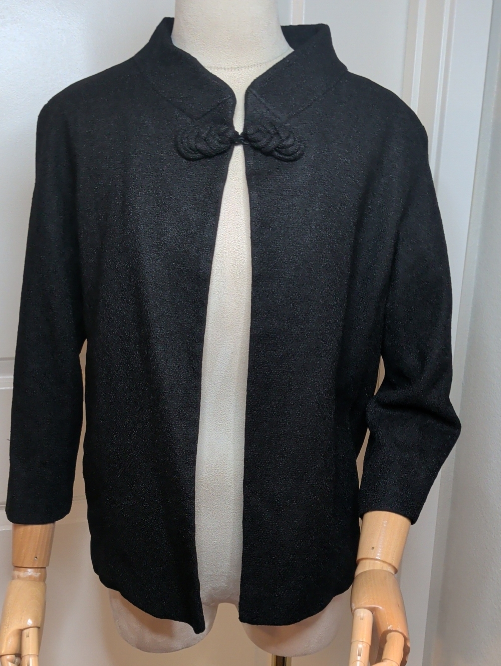Vintage 60s Frog Closure Dress Jacket In Black w/ Mandarin Collar MCM Sz M